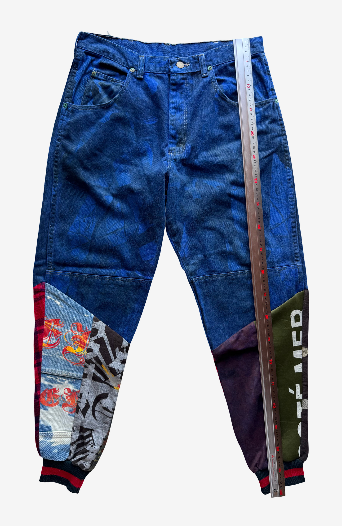 Japanese Streetwear COTÉ MER Reconstructed Indigo Patchwork Denim Jogger Pants W31–32