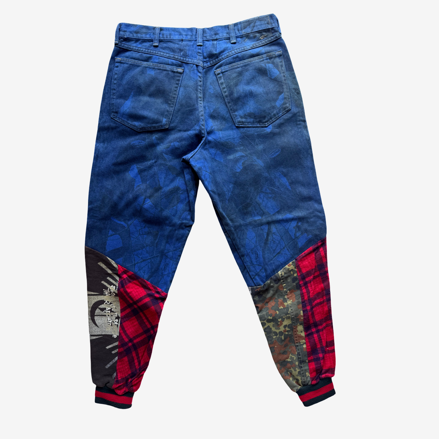 Japanese Streetwear COTÉ MER Reconstructed Indigo Patchwork Denim Jogger Pants W31–32