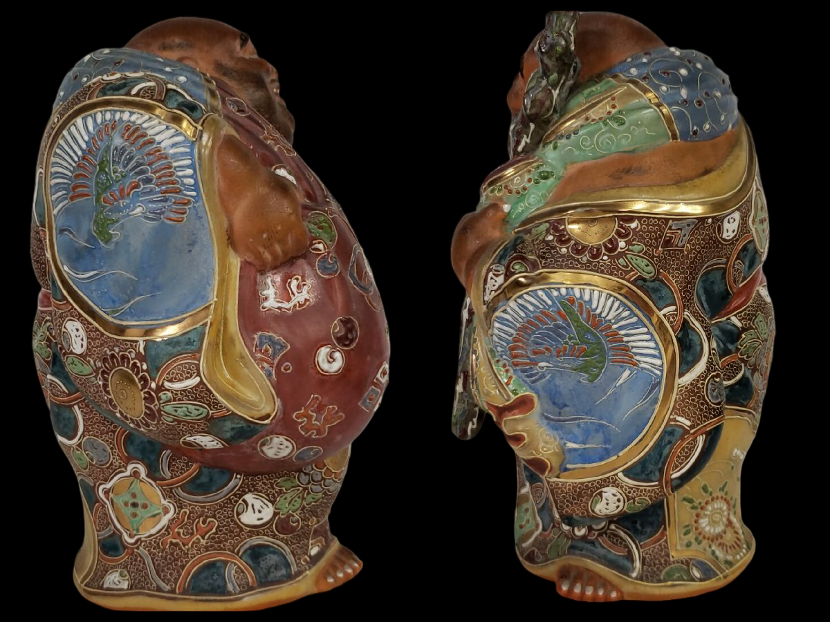 Kutani Ware Hotei Figure | Seven Gods of Fortune | Polychrome Ceramic Sculpture | Approx. 20 cm