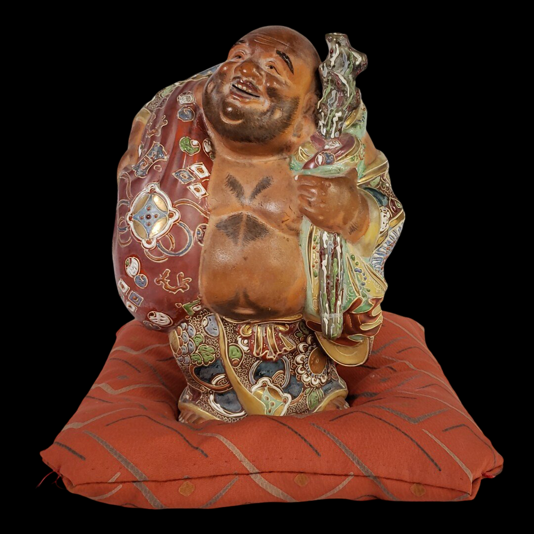 Kutani Ware Hotei Figure | Seven Gods of Fortune | Polychrome Ceramic Sculpture | Approx. 20 cm