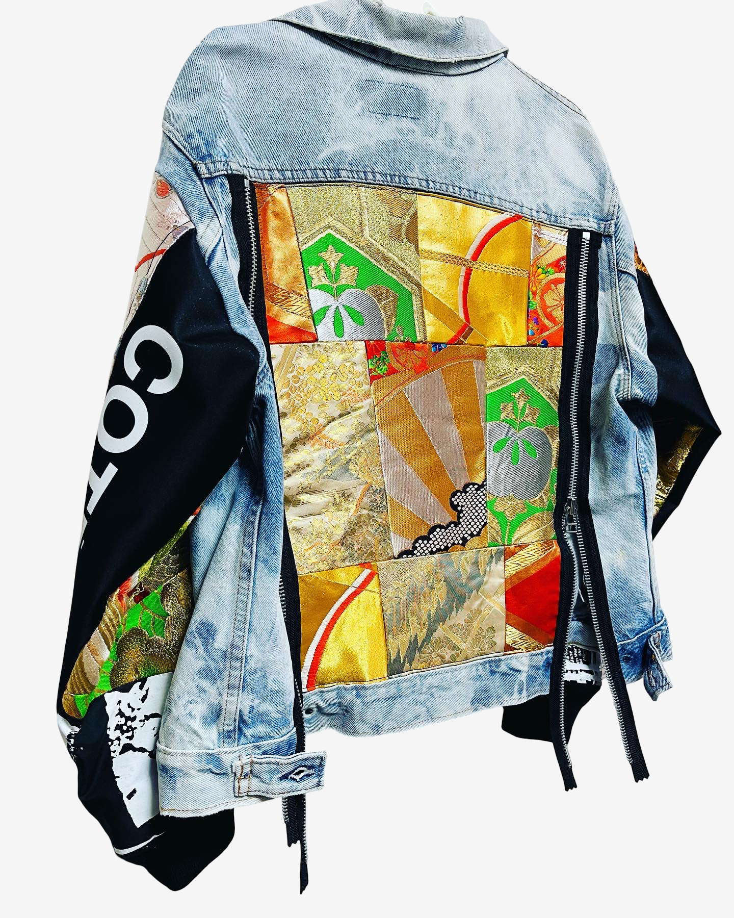 Cote Mer Denim Kimono Remake Obi Patchwork Jacket L XL Japanese Reconstructed Streetwear One of One