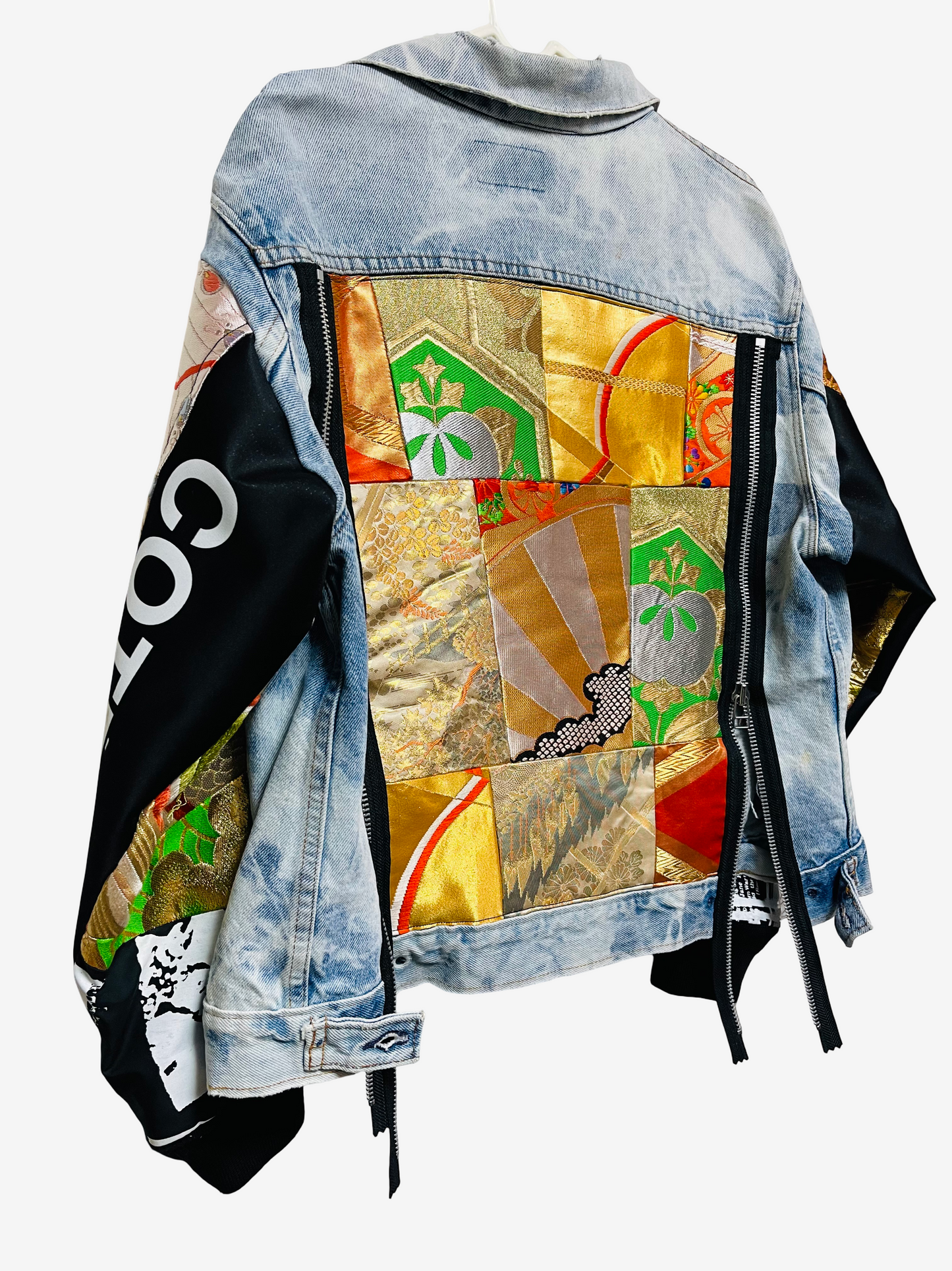 Cote Mer Denim Kimono Remake Obi Patchwork Jacket L XL Japanese Reconstructed Streetwear One of One