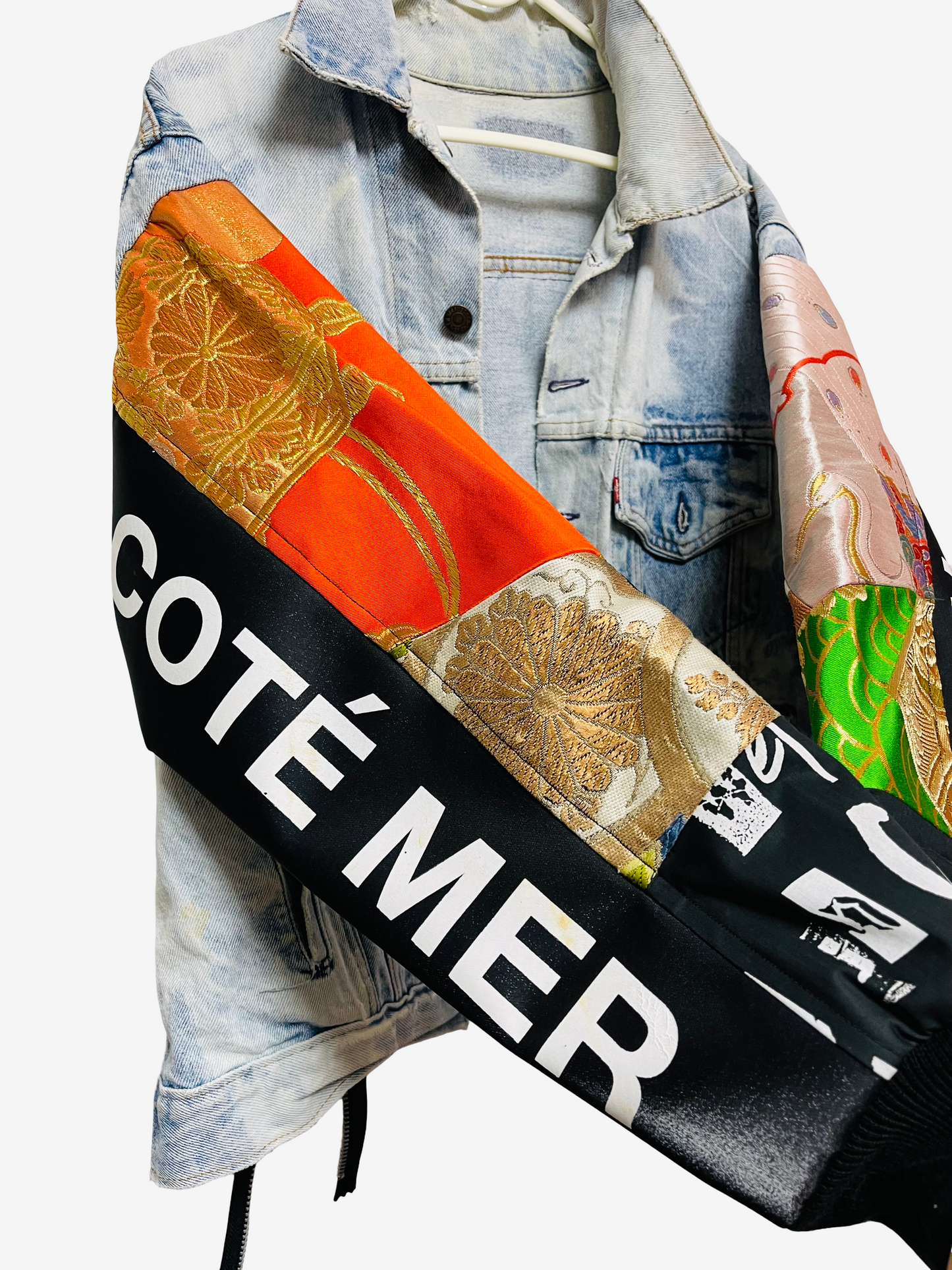 Cote Mer Denim Kimono Remake Obi Patchwork Jacket L XL Japanese Reconstructed Streetwear One of One