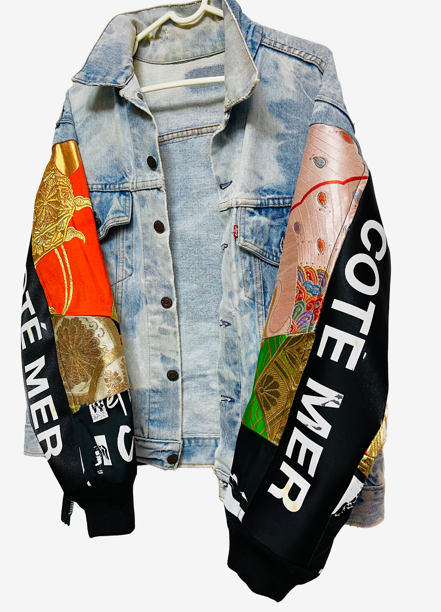 Cote Mer Denim Kimono Remake Obi Patchwork Jacket L XL Japanese Reconstructed Streetwear One of One