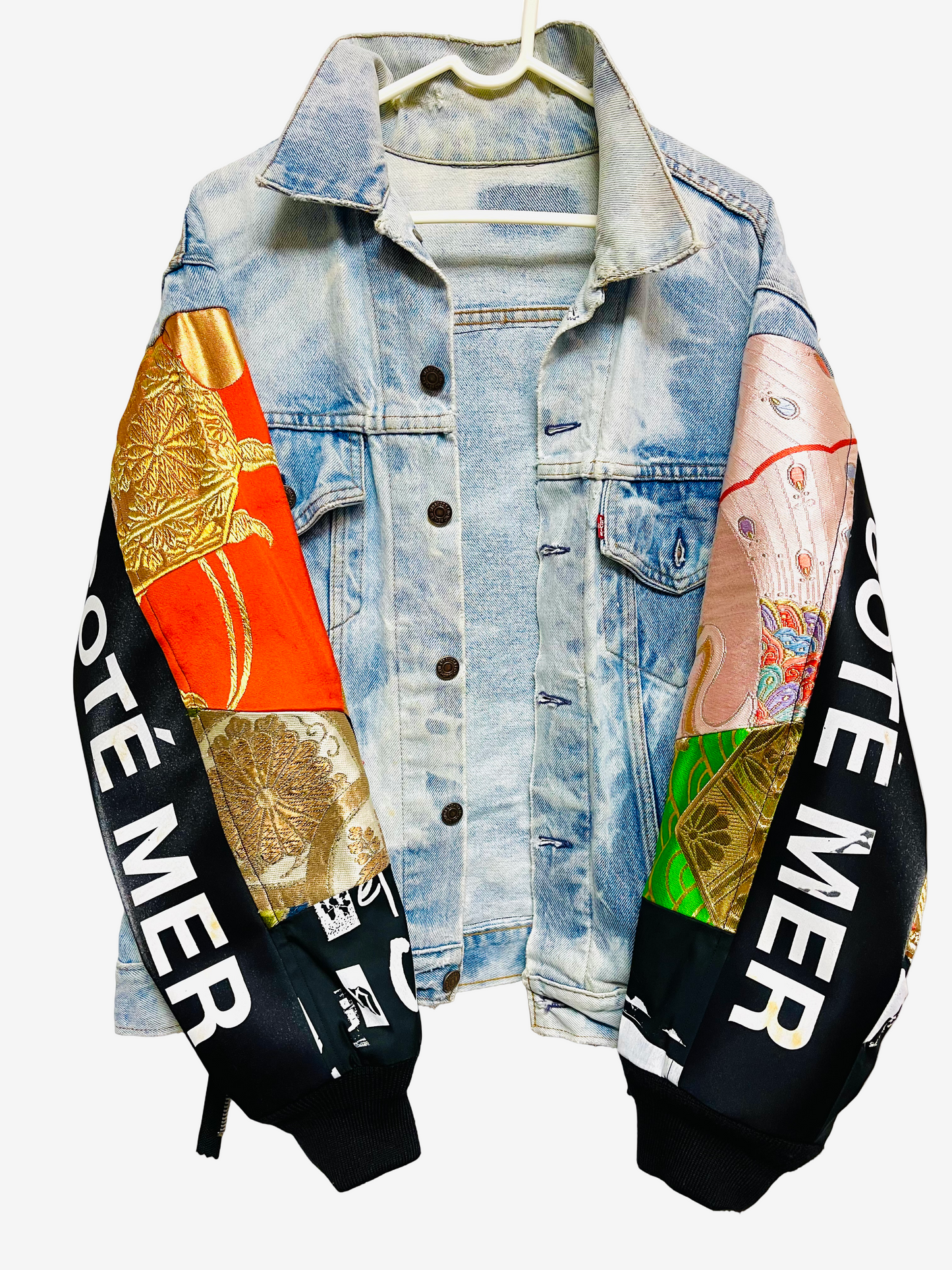 Cote Mer Denim Kimono Remake Obi Patchwork Jacket L XL Japanese Reconstructed Streetwear One of One