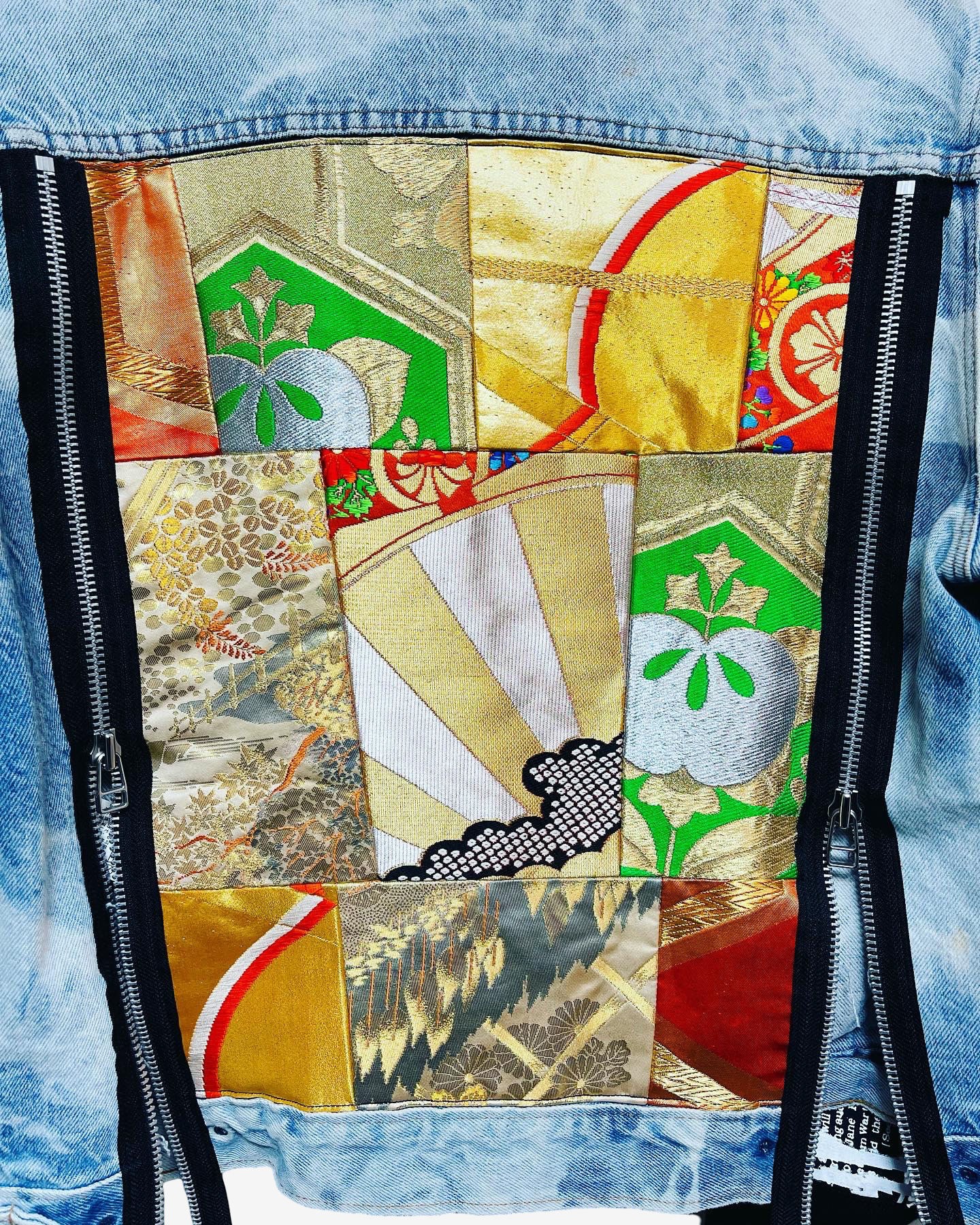 Cote Mer Denim Kimono Remake Obi Patchwork Jacket L XL Japanese Reconstructed Streetwear One of One