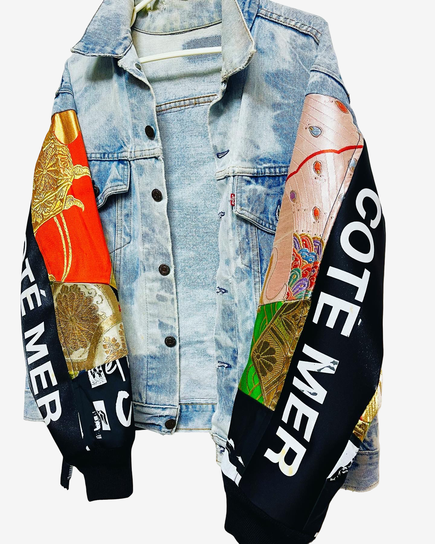 Cote Mer Denim Kimono Remake Obi Patchwork Jacket L XL Japanese Reconstructed Streetwear One of One