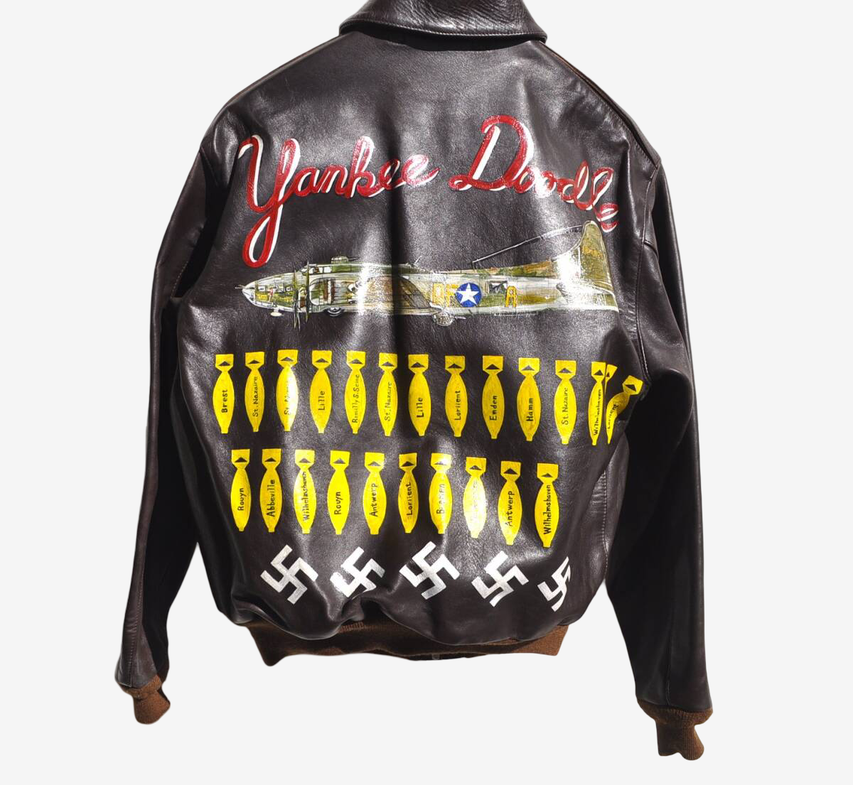 Eastman A-2 Leather Jacket Full Paint B-17 Bomber Art WWII Style Crown Zipper Horsehide Size 40