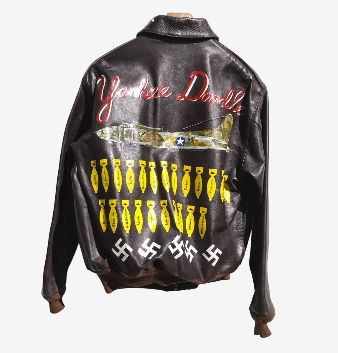 Eastman A-2 Leather Jacket Full Paint B-17 Bomber Art WWII Style Crown Zipper Horsehide Size 40