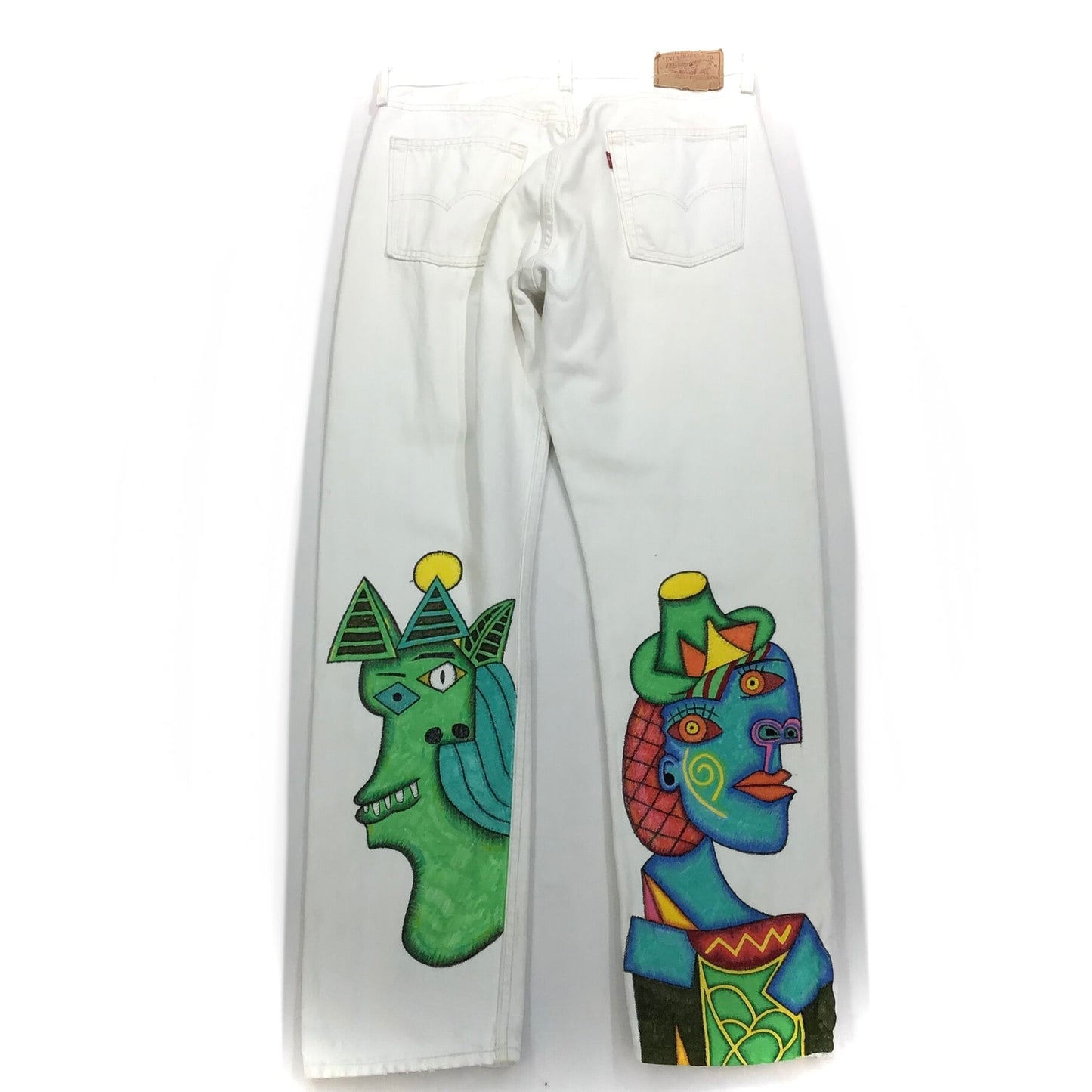 Bespoke Hypebeast Japanese Vintage Handmade Custom One and Only One Cote Mer Modern Art Paint Pants Jeans Bottoms ( Size : L - XL )