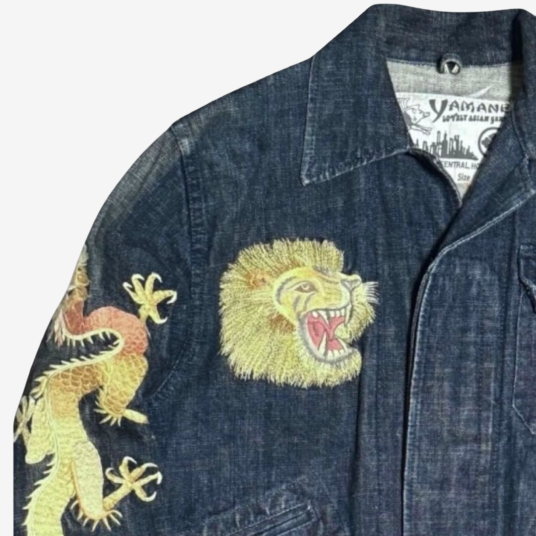 Rare Vintage YAMANE EVISU KYOTO “EVISUCHOU” Tiger & Dragon Embroidered Denim Jacket Size 40 | Lot 552 Japanese Y2K Archive