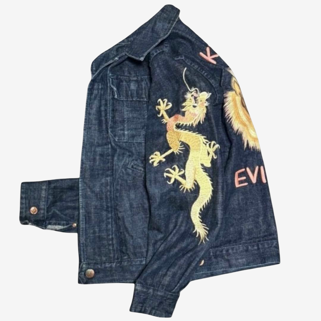 Rare Vintage YAMANE EVISU KYOTO “EVISUCHOU” Tiger & Dragon Embroidered Denim Jacket Size 40 | Lot 552 Japanese Y2K Archive