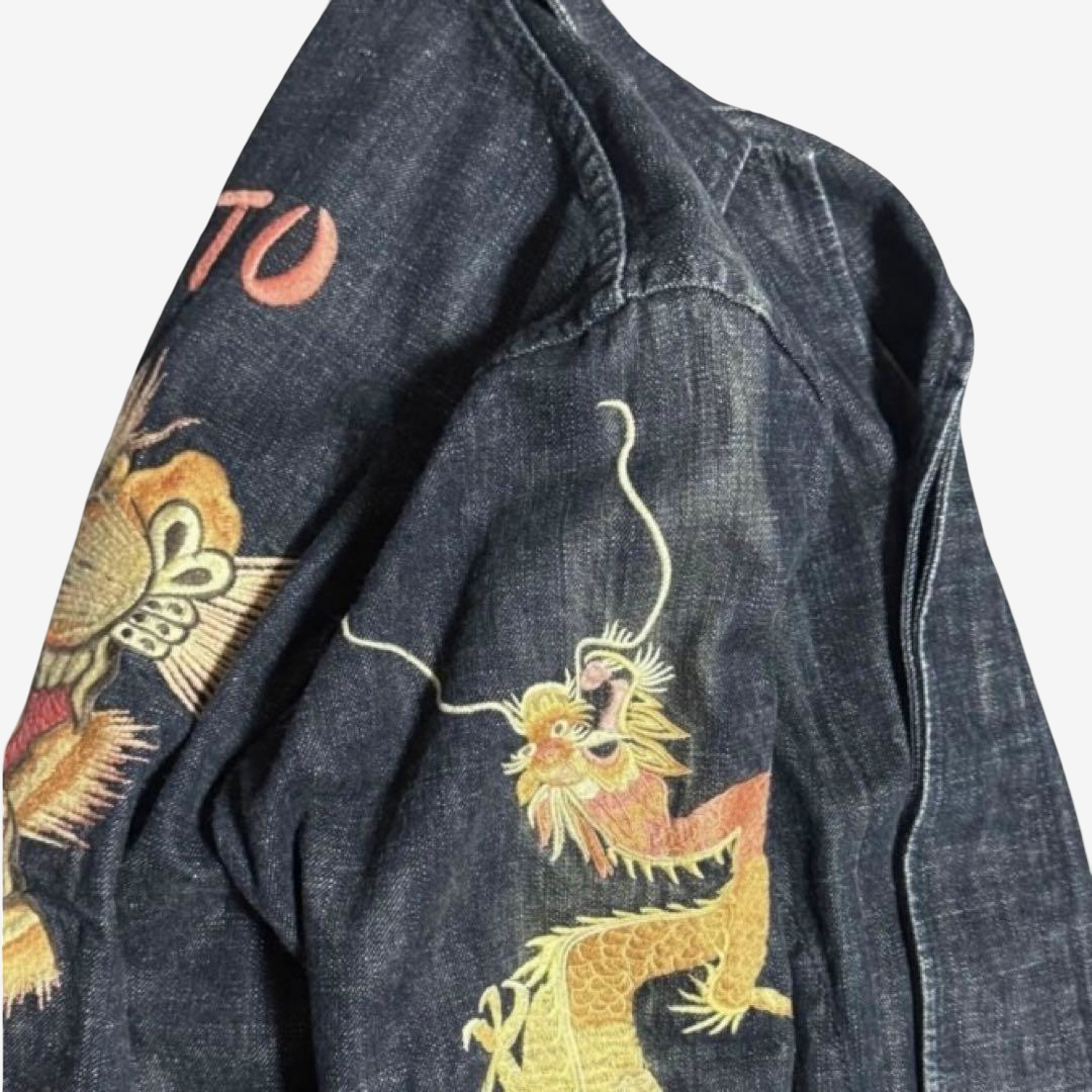 Rare Vintage YAMANE EVISU KYOTO “EVISUCHOU” Tiger & Dragon Embroidered Denim Jacket Size 40 | Lot 552 Japanese Y2K Archive