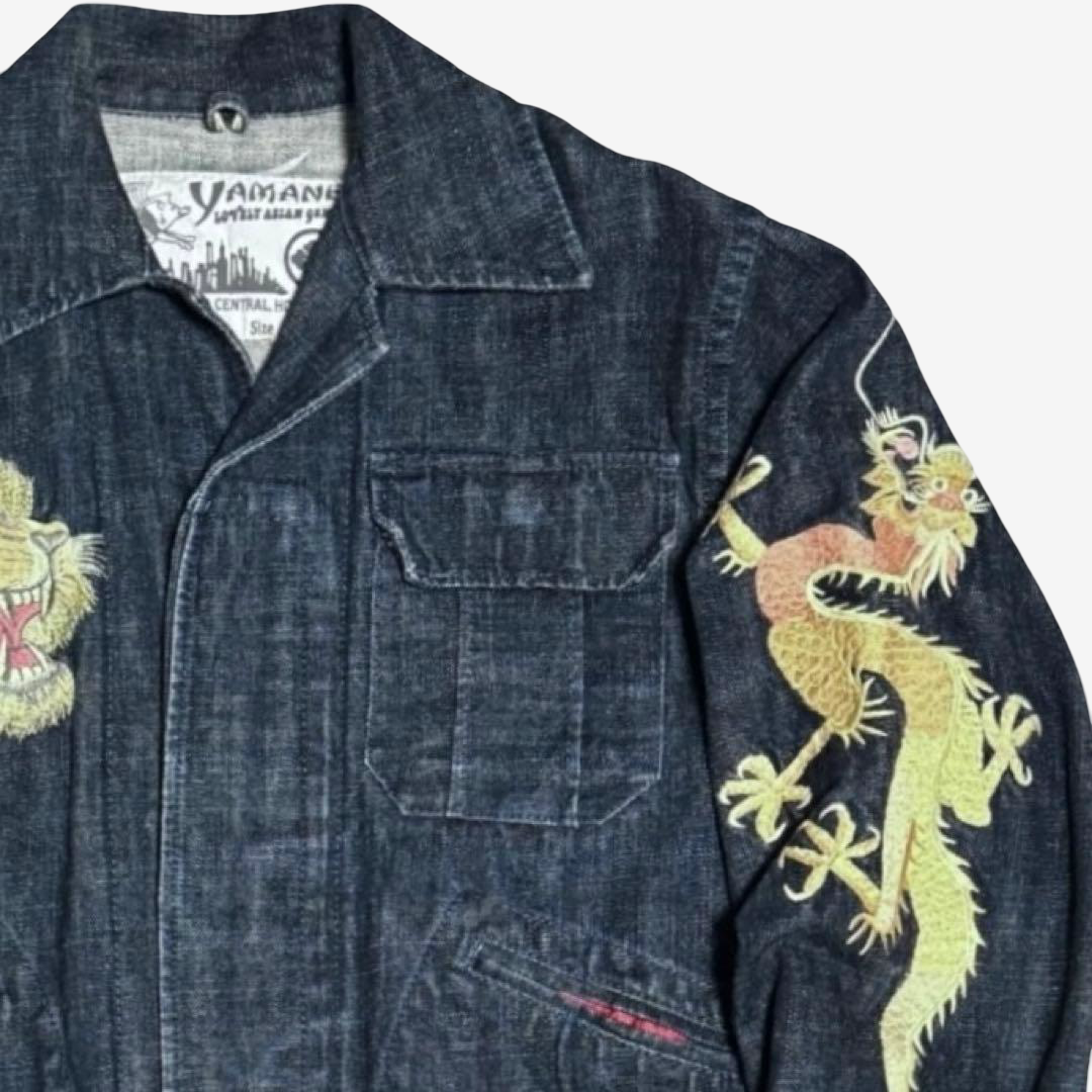 Rare Vintage YAMANE EVISU KYOTO “EVISUCHOU” Tiger & Dragon Embroidered Denim Jacket Size 40 | Lot 552 Japanese Y2K Archive
