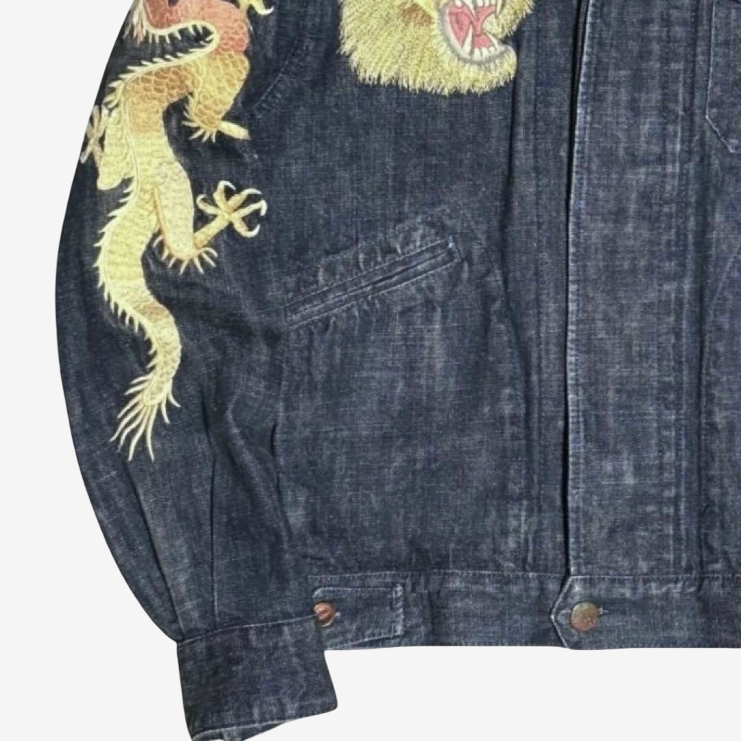 Rare Vintage YAMANE EVISU KYOTO “EVISUCHOU” Tiger & Dragon Embroidered Denim Jacket Size 40 | Lot 552 Japanese Y2K Archive