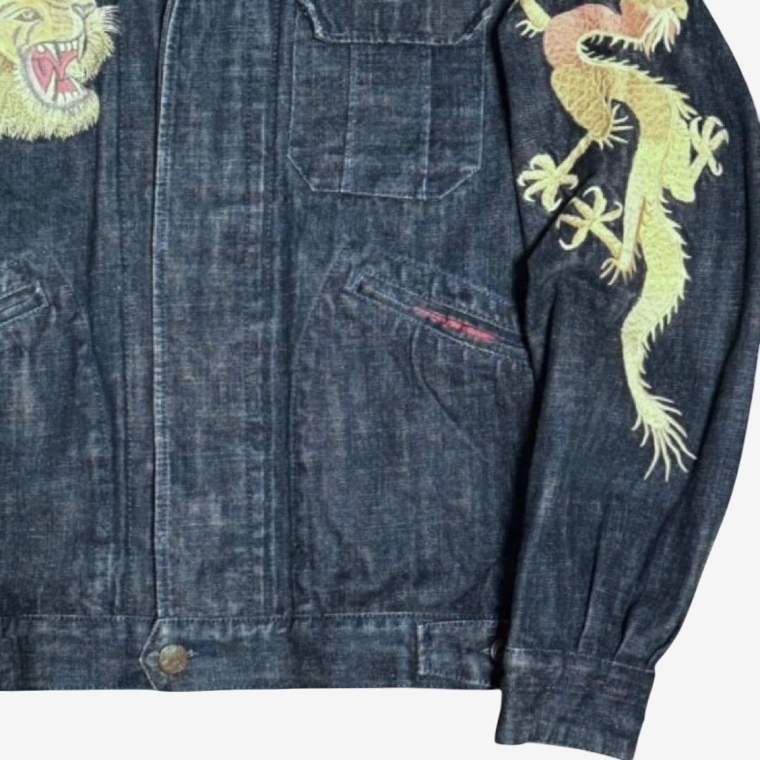 Rare Vintage YAMANE EVISU KYOTO “EVISUCHOU” Tiger & Dragon Embroidered Denim Jacket Size 40 | Lot 552 Japanese Y2K Archive