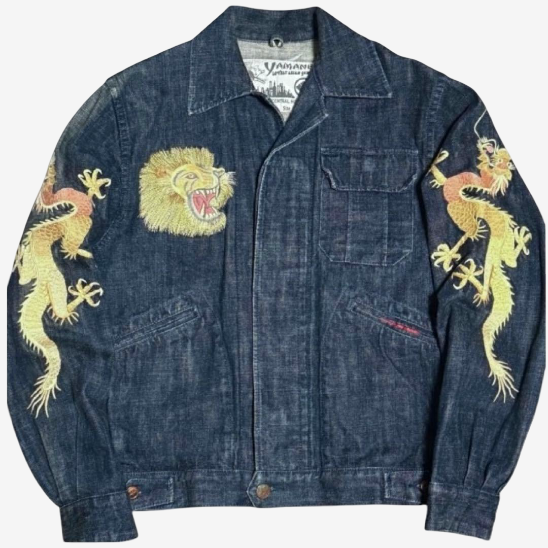 Rare Vintage YAMANE EVISU KYOTO “EVISUCHOU” Tiger & Dragon Embroidered Denim Jacket Size 40 | Lot 552 Japanese Y2K Archive