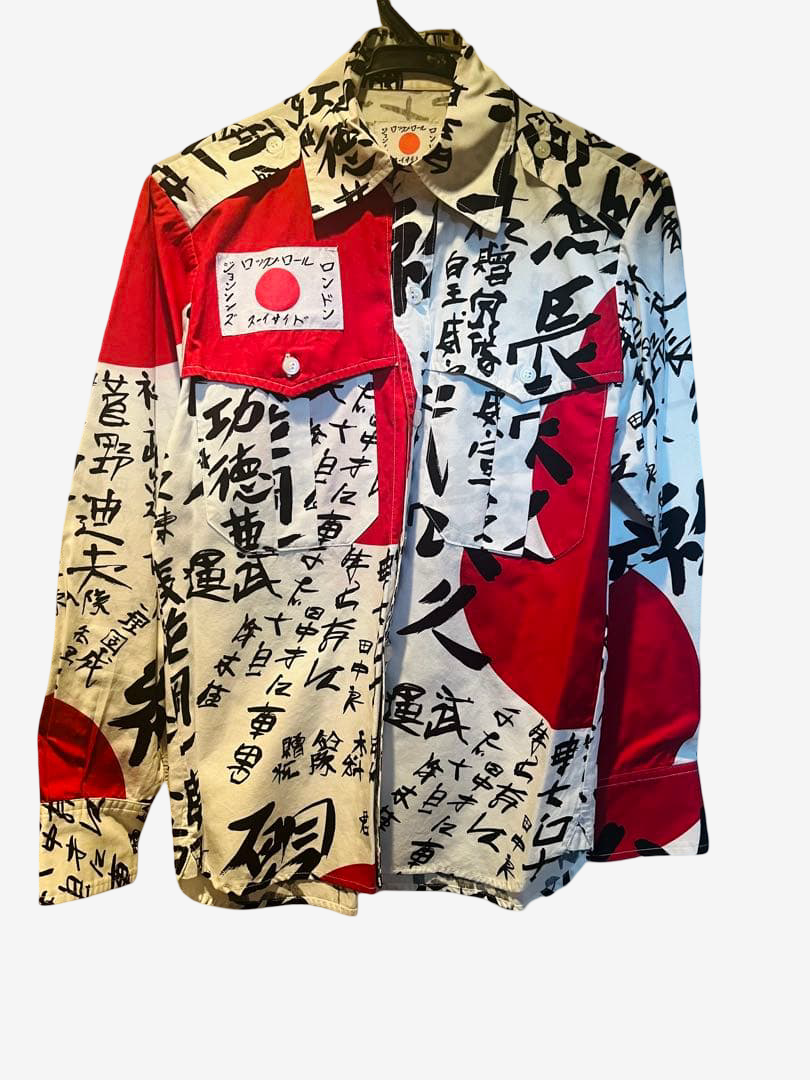 JOHNSONS Rock ’n’ Roll Suicide Kamikaze Japanese Calligraphy Shirt Red Sun Punk Rockabilly London Style XS