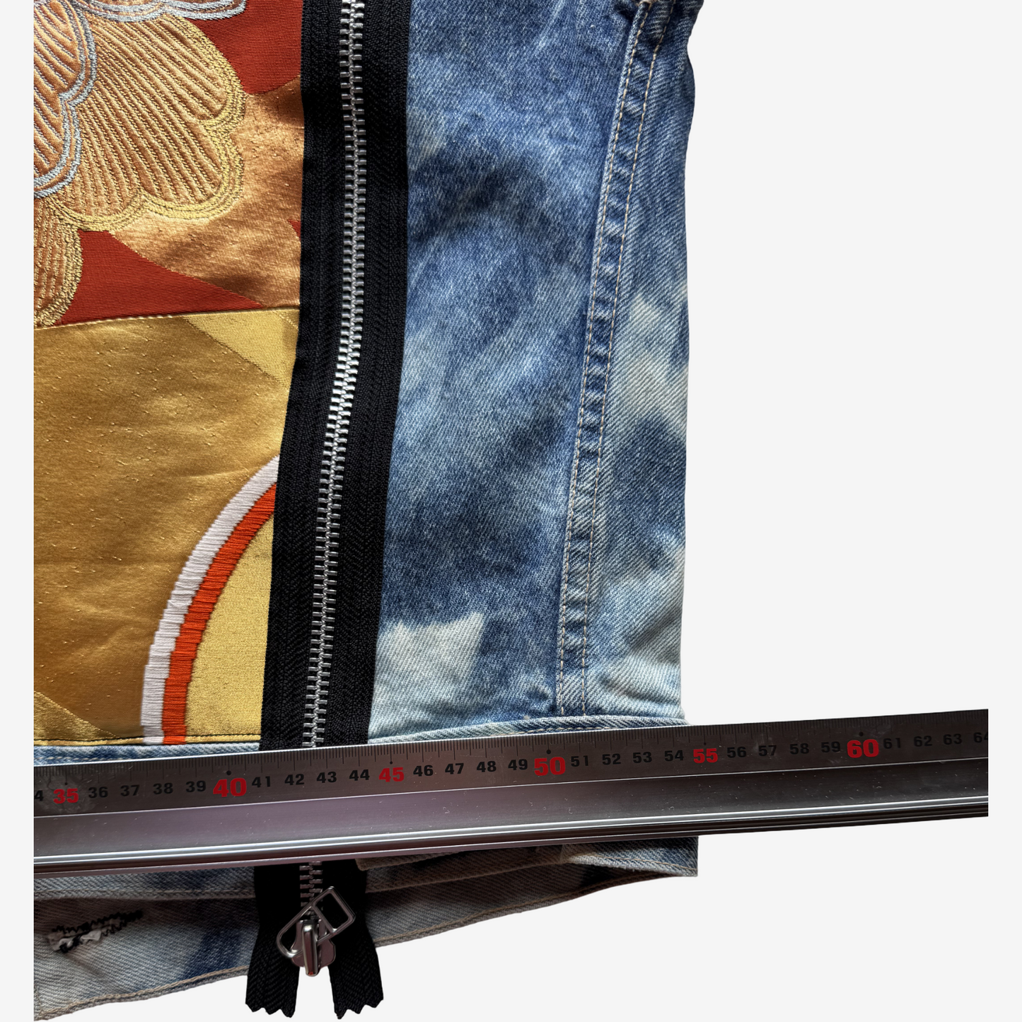 Cote Mer Kimono Obi Patchwork Japanese Remake Denim Jacket L XL Reconstructed Streetwear Wearable Art