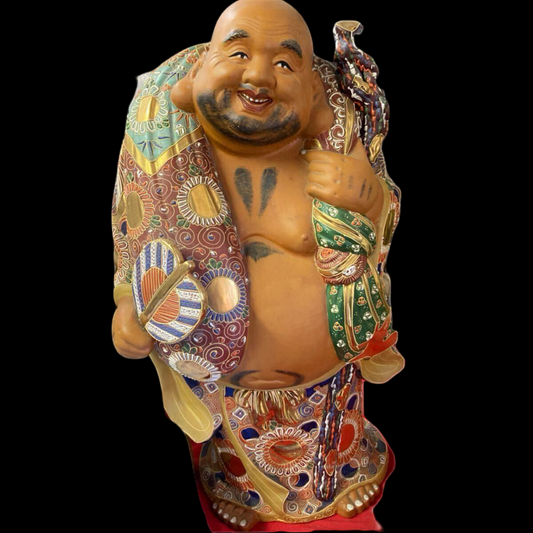 Large Kutani Ware Hotei Figure | Seven Gods of Fortune | Polychrome Ceramic Sculpture | Approx. 62 cm