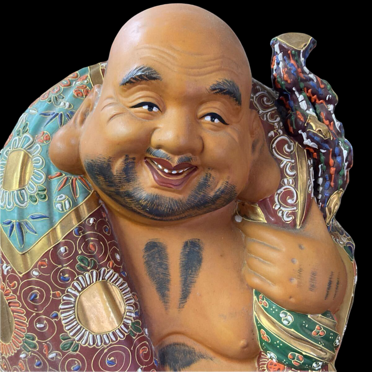 Large Kutani Ware Hotei Figure | Seven Gods of Fortune | Polychrome Ceramic Sculpture | Approx. 62 cm