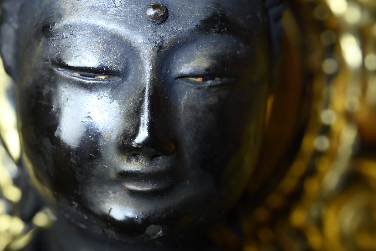 Edo Period Gyokugan Amida Nyorai Zushi 69cm — Temple-Housed Wooden Buddhist Sculpture with Crystal Eyes