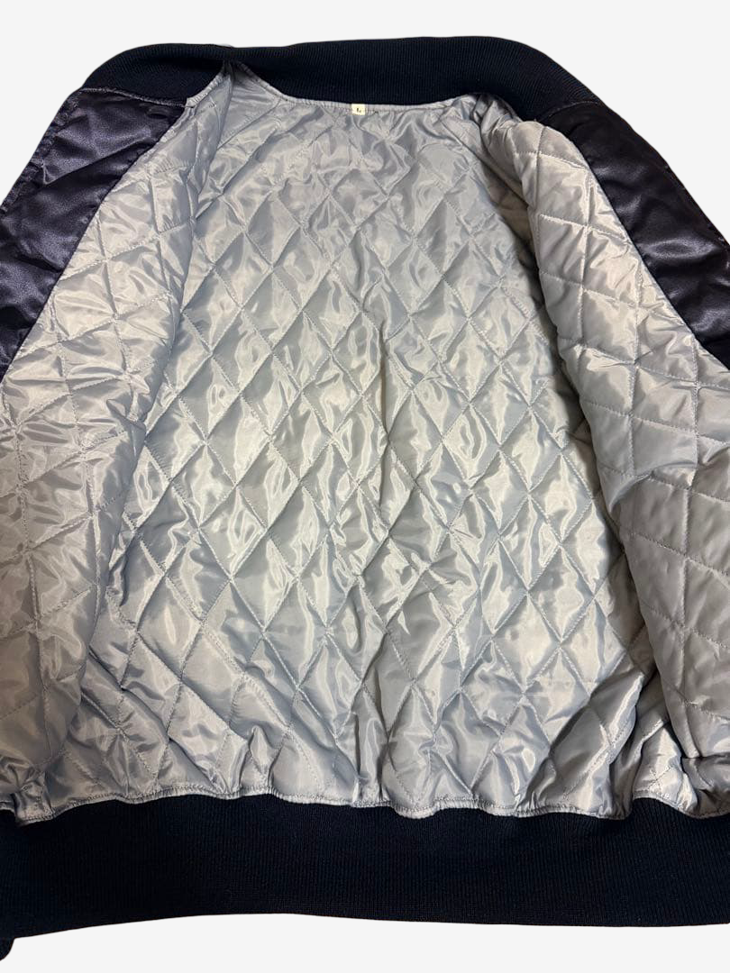 Rare 1997 Prince Shokai 50th Anniversary Yokosuka Sukajan Phoenix Palm Tree Embroidered Navy Satin Jacket Size L