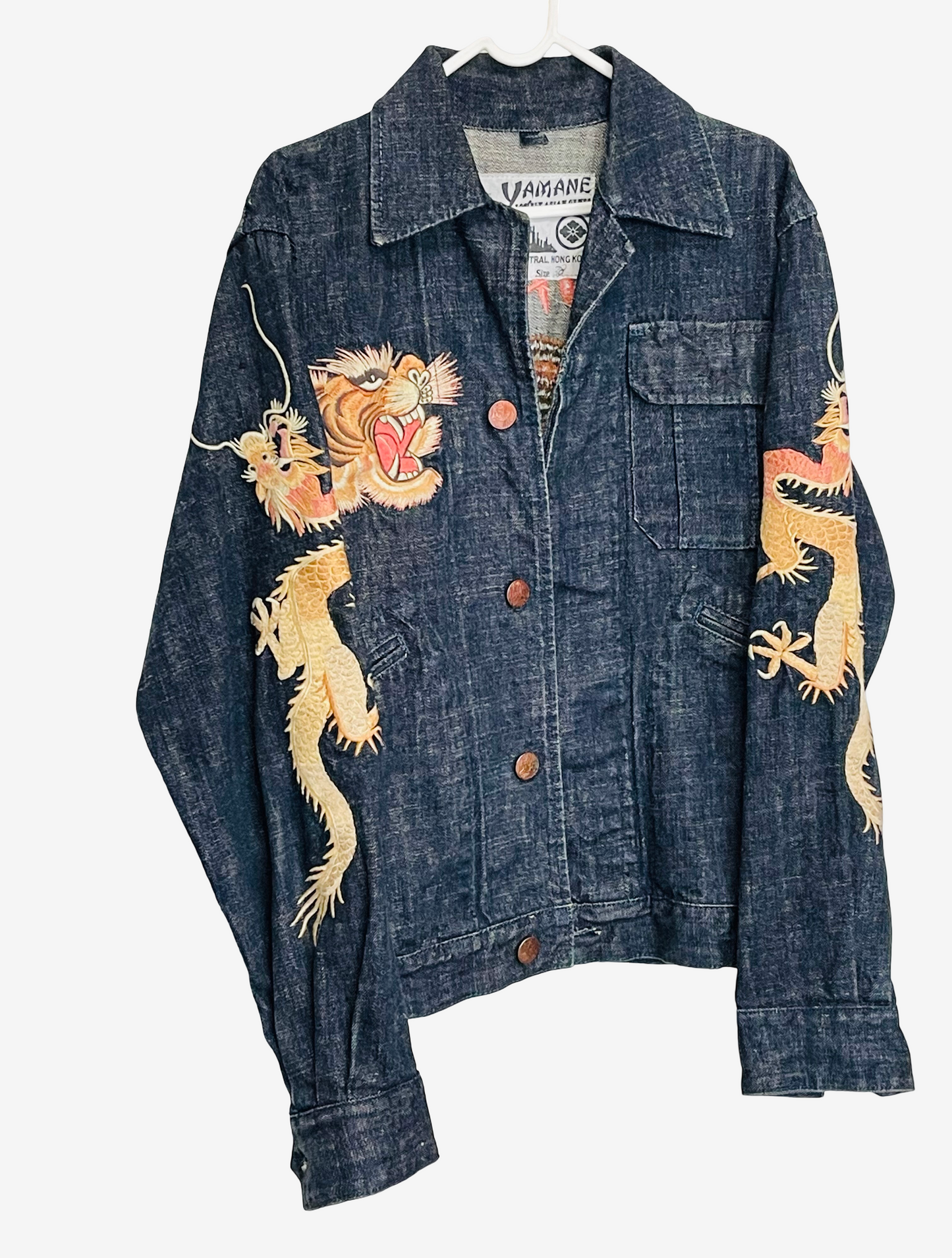 Rare YAMANE EVISU-Era Tokyo Daikanyama Denim Jacket 38 Dragon Tiger Gorilla Embroidery Japanese Y2K Streetwear