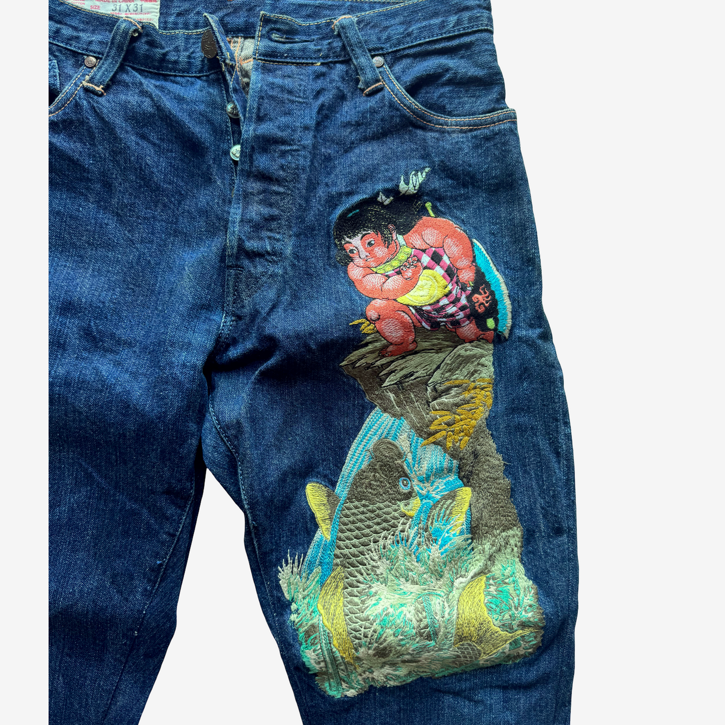 Vintage YAMANE EVISU Kintaro Koi Embroidered Jeans W31 Tapered Japanese Amekaji Denim Lot 1926