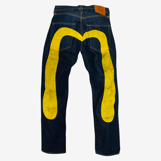 Vintage EVISU No.2 Lot 2001 Yellow Daicock Selvedge Jeans | Made in Japan Heritage Denim | Button Fly | W30 × L35