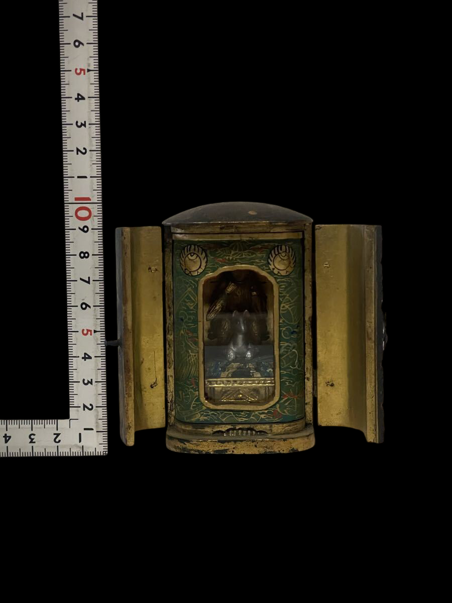Miniature Zushi Shrine: Dakiniten with Fox Attendant — Gilt Interior, Hand-Painted Devotional Icon (Est. H13 cm) | Japanese Sacred Art