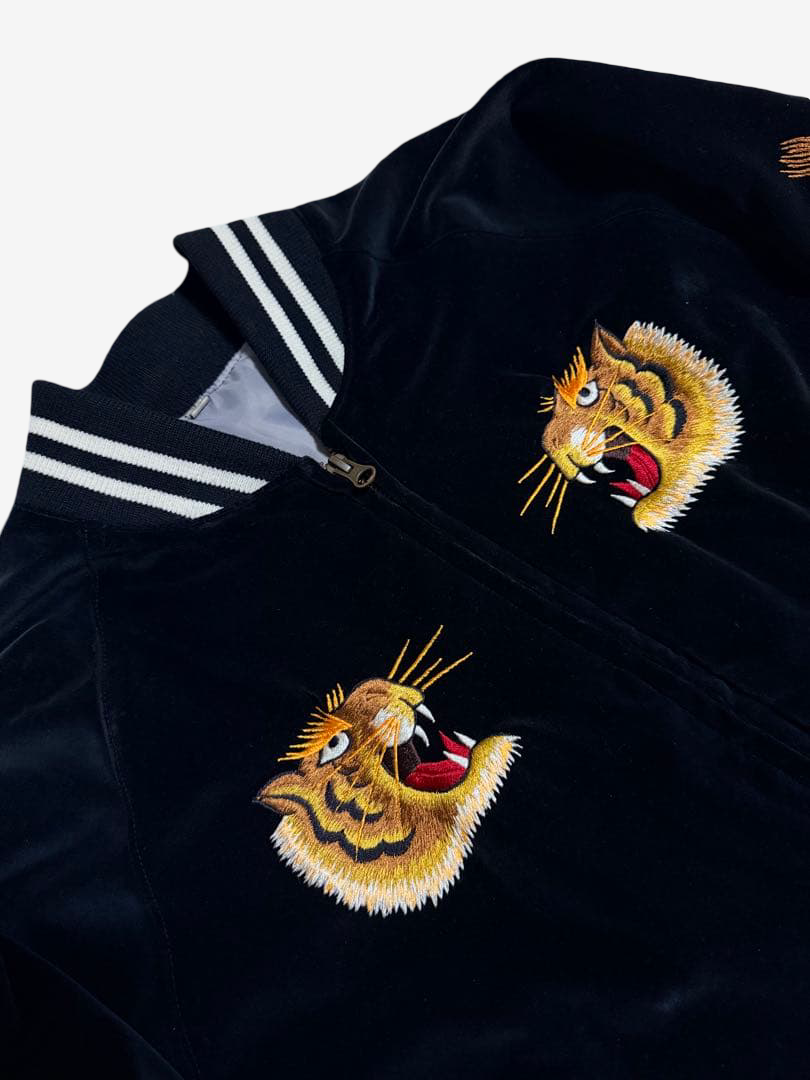 Rare Prince Shokai 55th Anniversary Tiger Yokosuka Sukajan Navy Satin Embroidered Souvenir Jacket