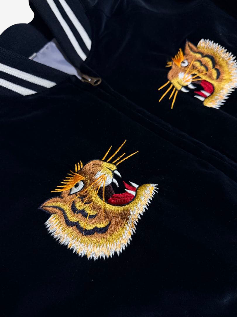 Rare Prince Shokai 55th Anniversary Tiger Yokosuka Sukajan Navy Satin Embroidered Souvenir Jacket
