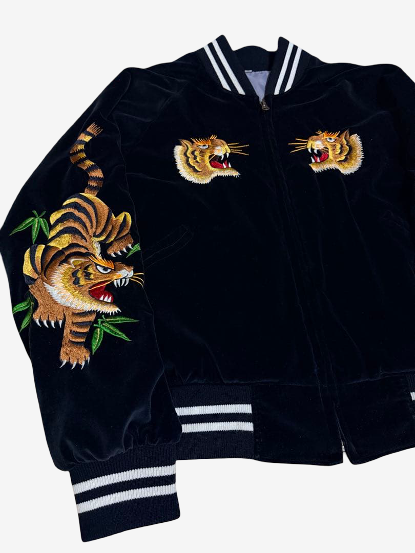 Rare Prince Shokai 55th Anniversary Tiger Yokosuka Sukajan Navy Satin Embroidered Souvenir Jacket