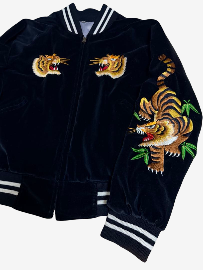 Rare Prince Shokai 55th Anniversary Tiger Yokosuka Sukajan Navy Satin Embroidered Souvenir Jacket