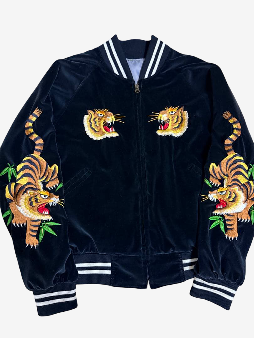 Rare Prince Shokai 55th Anniversary Tiger Yokosuka Sukajan Navy Satin Embroidered Souvenir Jacket