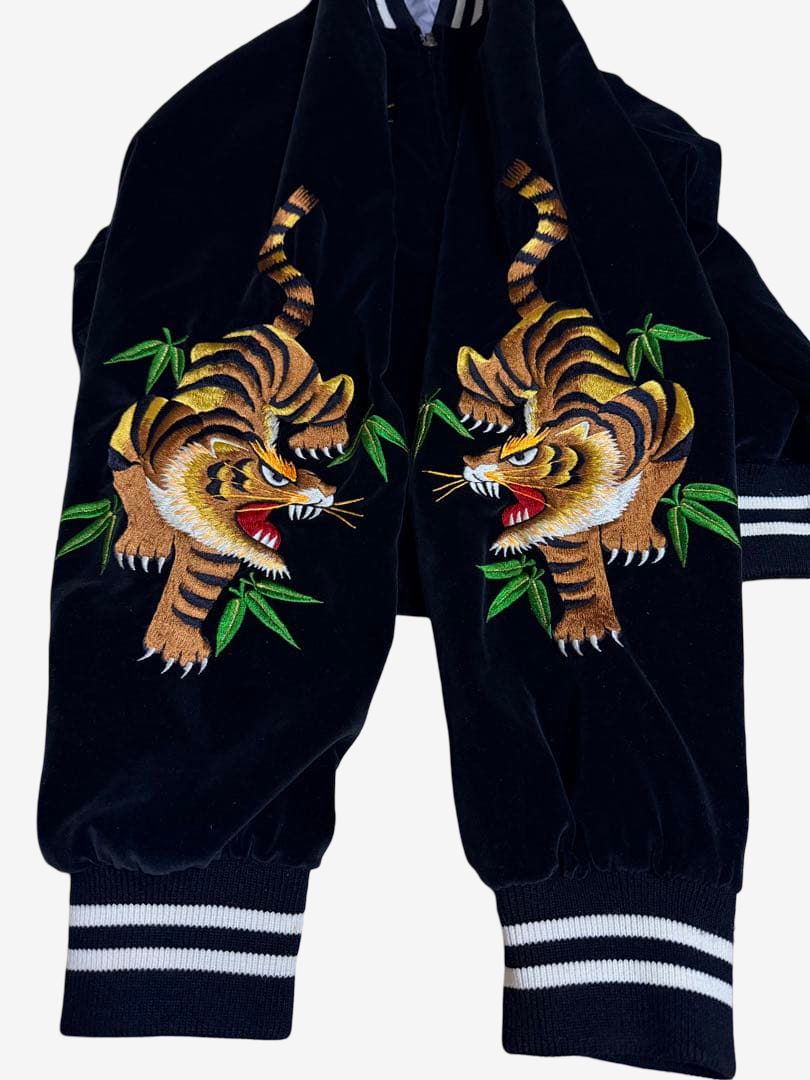 Rare Prince Shokai 55th Anniversary Tiger Yokosuka Sukajan Navy Satin Embroidered Souvenir Jacket