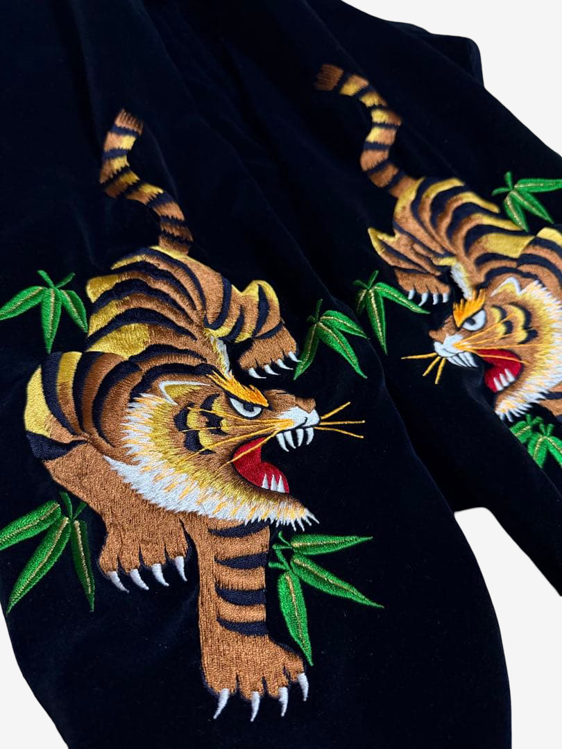 Rare Prince Shokai 55th Anniversary Tiger Yokosuka Sukajan Navy Satin Embroidered Souvenir Jacket