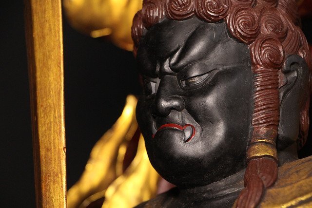 Monumental  Polychrome Fudo Myoo (Acala) Standing Guardian — Carved Wood Statue (~127 cm)