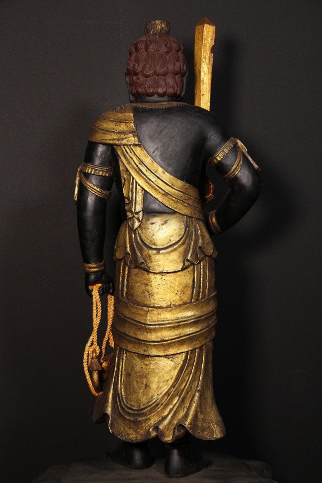 Monumental  Polychrome Fudo Myoo (Acala) Standing Guardian — Carved Wood Statue (~127 cm)
