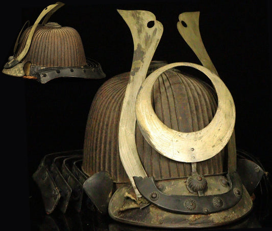Edo-Period 62-Ken Suji Kabuto — Saotome-Style Samurai Helmet with Oversized Kuwagata Maedate (Sabi-Ji)