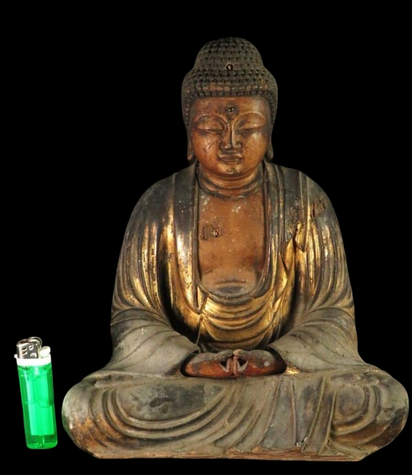 Early Edo Giltwood Seated Amida Nyorai (Amitabha) — Gyokugan Inlaid Eyes, 28cm Japanese Buddhist Sculpture