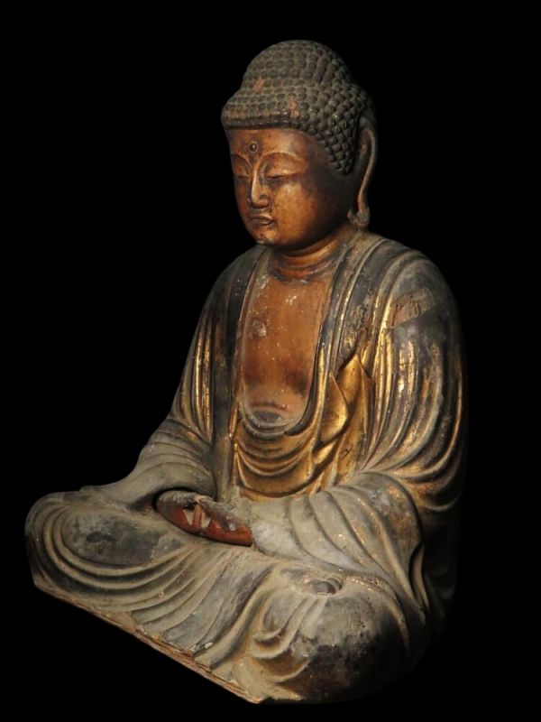 Early Edo Giltwood Seated Amida Nyorai (Amitabha) — Gyokugan Inlaid Eyes, 28cm Japanese Buddhist Sculpture