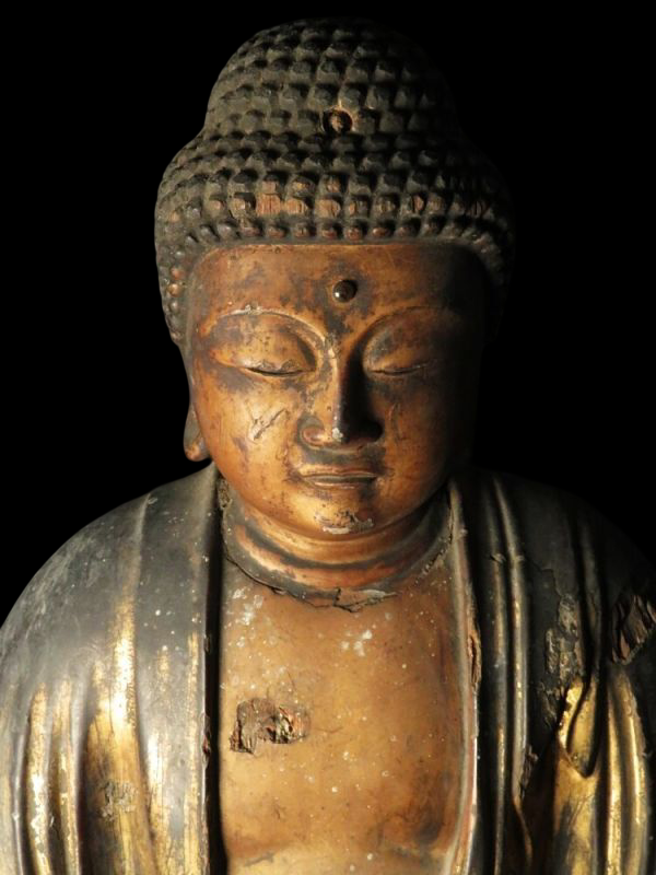 Early Edo Giltwood Seated Amida Nyorai (Amitabha) — Gyokugan Inlaid Eyes, 28cm Japanese Buddhist Sculpture