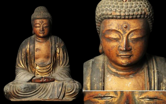 Early Edo Giltwood Seated Amida Nyorai (Amitabha) — Gyokugan Inlaid Eyes, 28cm Japanese Buddhist Sculpture