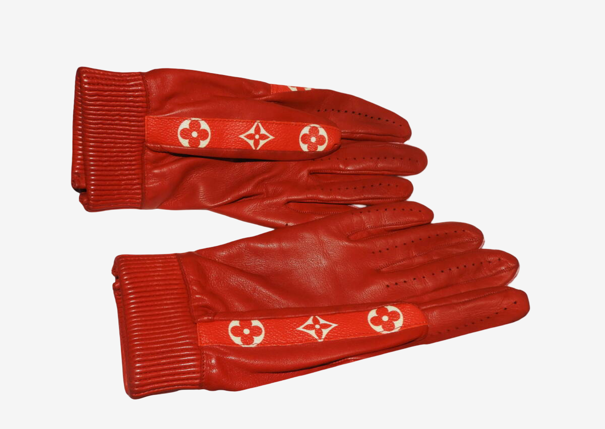 Supreme × Louis Vuitton Baseball Gloves in Red Monogram Leather, Fall/Winter 2017, Size S
