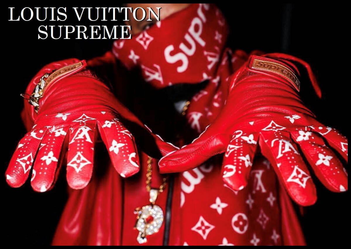 Supreme × Louis Vuitton Baseball Gloves in Red Monogram Leather, Fall/Winter 2017, Size S