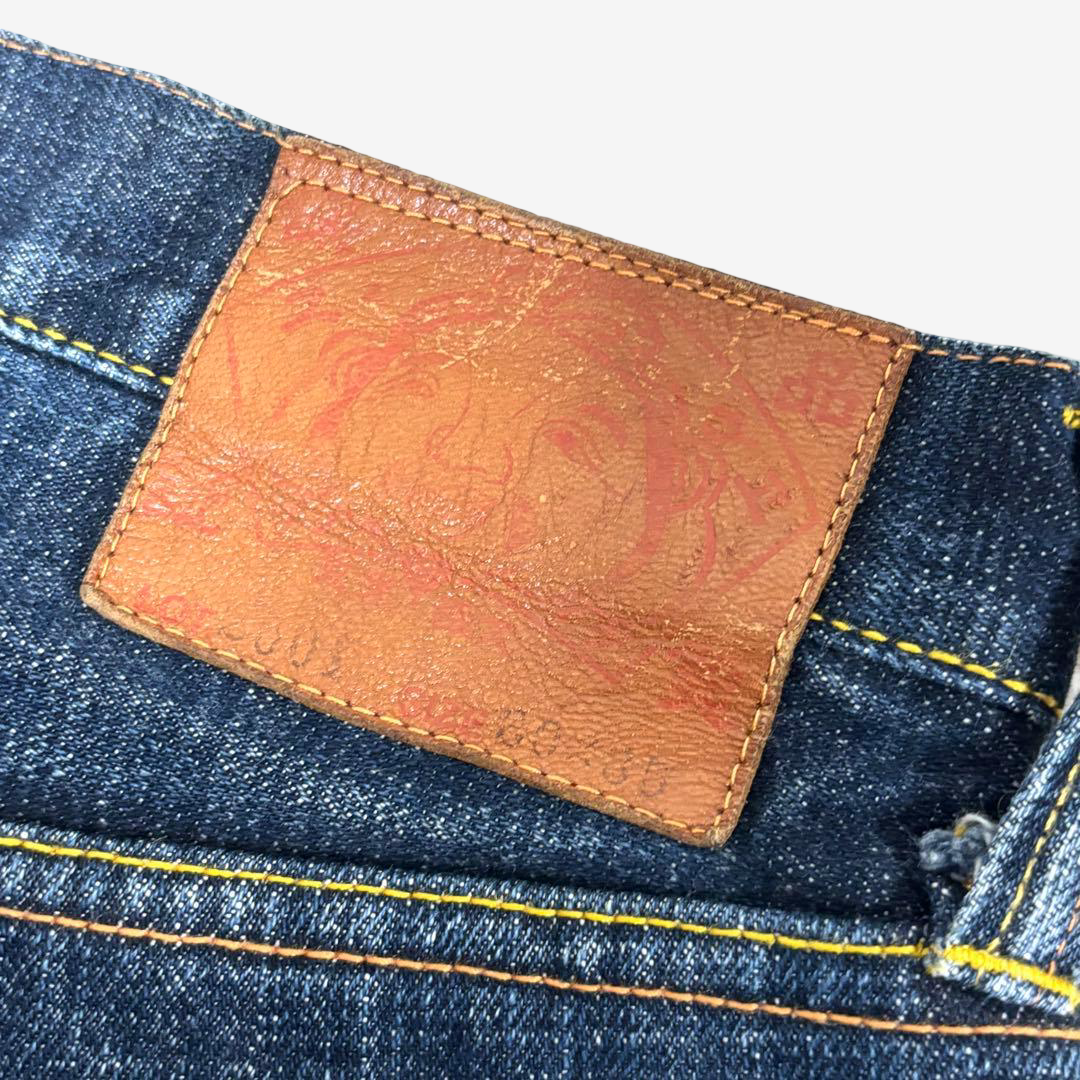 EVISU by YAMANE Vintage Indigo Denim Jeans with Gold Japanese Brocade Daicock Gull