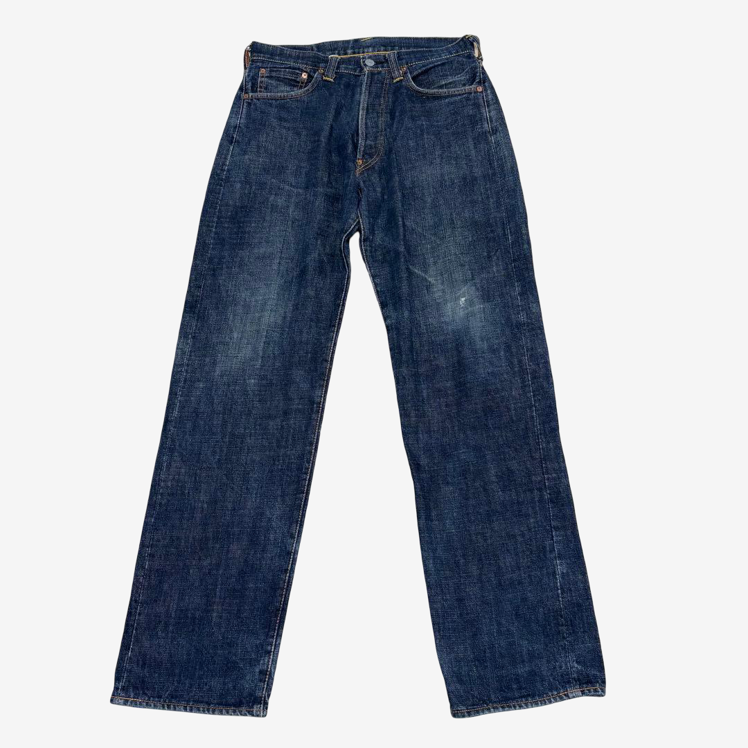 EVISU by YAMANE Vintage Indigo Denim Jeans with Gold Japanese Brocade Daicock Gull