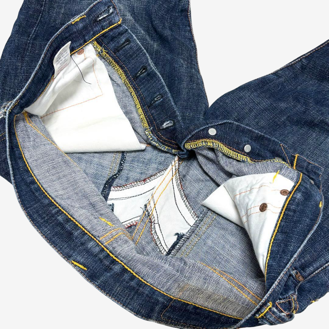 EVISU by YAMANE Vintage Indigo Denim Jeans with Gold Japanese Brocade Daicock Gull